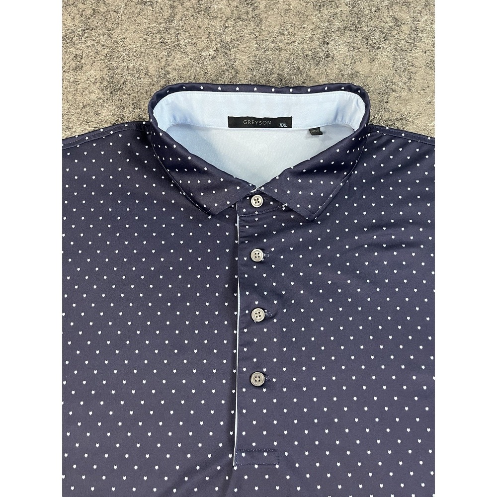 Greyson Golf Polo Shirt Mens XXL Wolf Head AOP Navy Blue Performance Stretch EUC